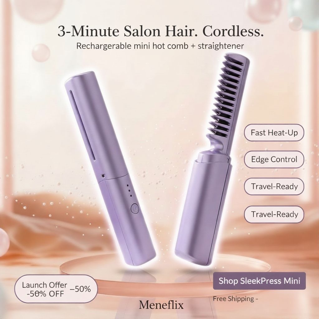 Meneflix Frizz-Free  Mini — Cordless Rechargeable Hair Straightener & Hot Comb