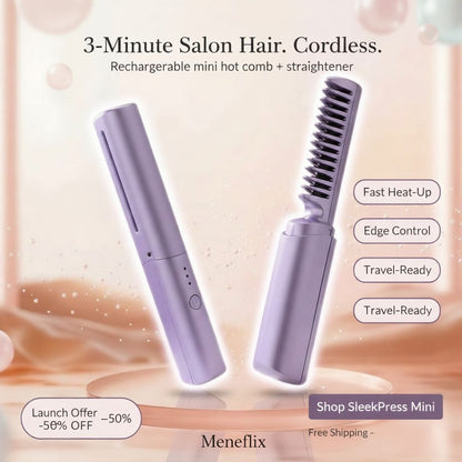 Meneflix Frizz-Free  Mini — Cordless Rechargeable Hair Straightener & Hot Comb